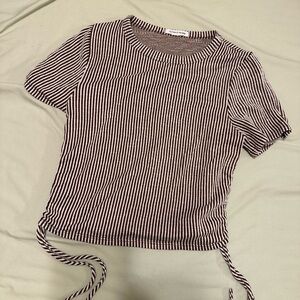 Brown/ white striped crop shirt